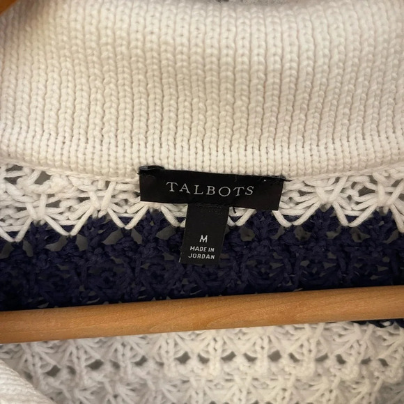 Women’s Talbots navy/white striped v-neck sweater Medium - Picture 2 of 3